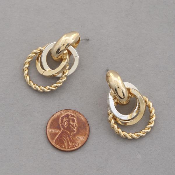 TWO TONE CIRCLE LINK METAL EARRING
