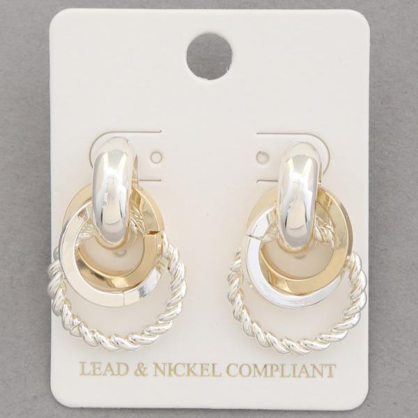 TWO TONE CIRCLE LINK METAL EARRING