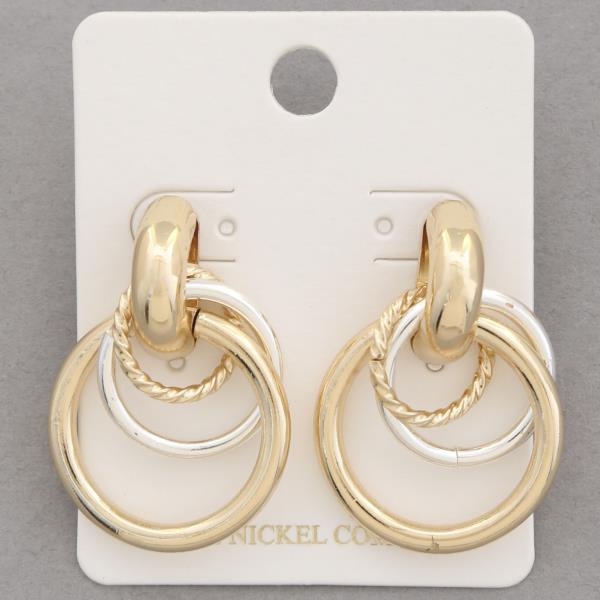 TWO TONE CIRCLE LINK METAL EARRING