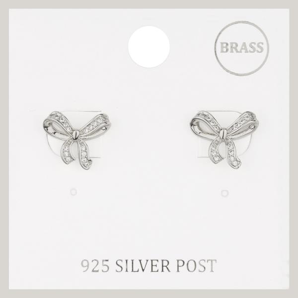 BRASS RHINESTONE RIBBON BOW POST EARRING