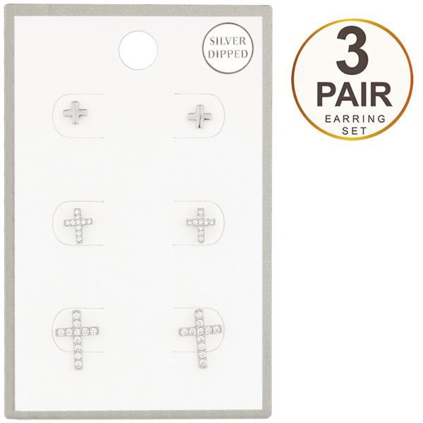 RHINESTONE CROSS ASSORTED GOLD DIPPED EARRING SET