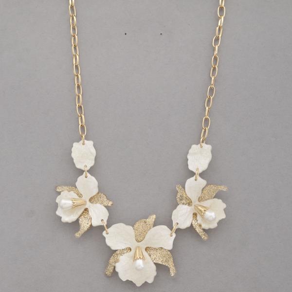 FLOWER PEARL BEAD LINK NECKLACE