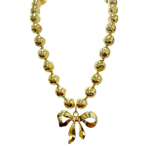 RIBBON BOW PENDANT BALL BEAD NECKLACE
