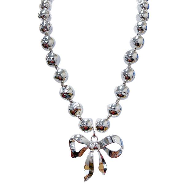RIBBON BOW PENDANT BALL BEAD NECKLACE