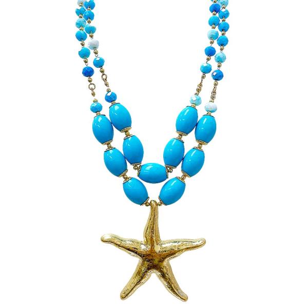 BEADED LAYERED STARFISH PENDANT NECKLACE