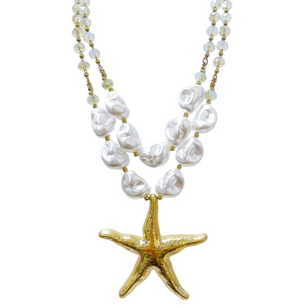 BEADED LAYERED STARFISH PENDANT NECKLACE