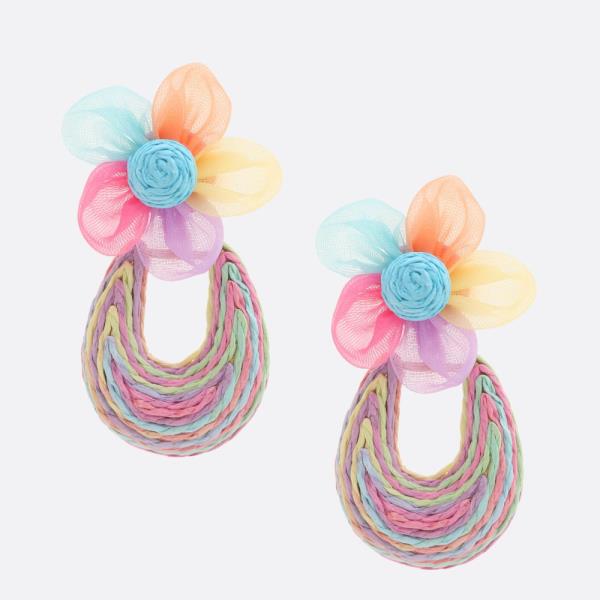 FLOWER RAFFIA DANGLE EARRING