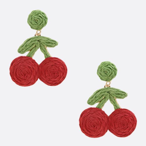 STRAWBERRY RAFFIA DANGLE EARRING