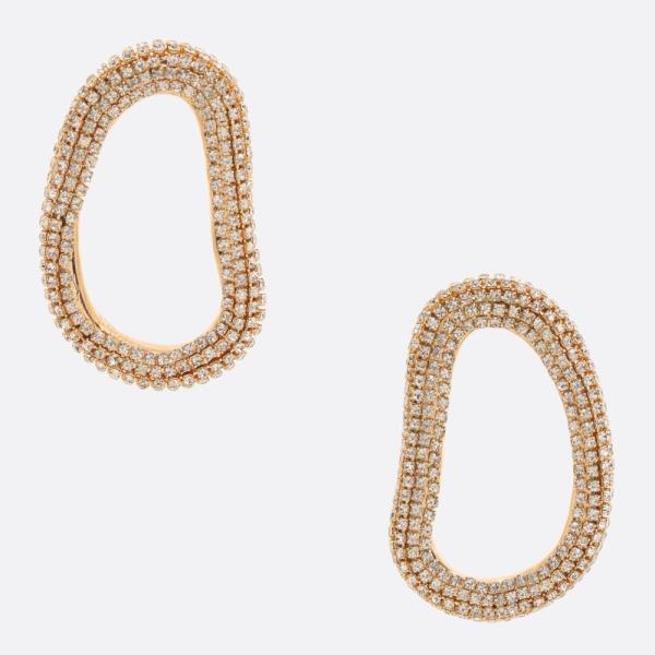 RHINESTONE OVAL METAL EARRING