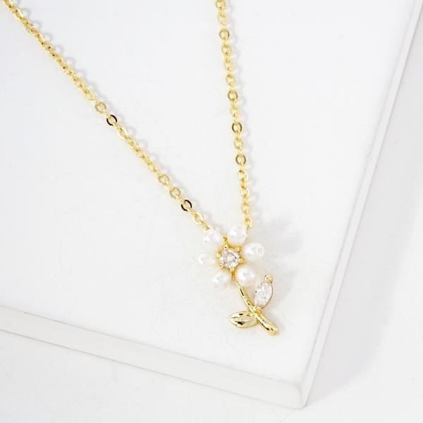 CZ FLOWER CHARM GOLD DIPPED NECKLACE