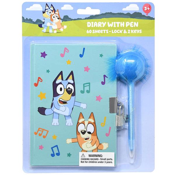 BLUEY DIARY WITH POM PEN ON CARD