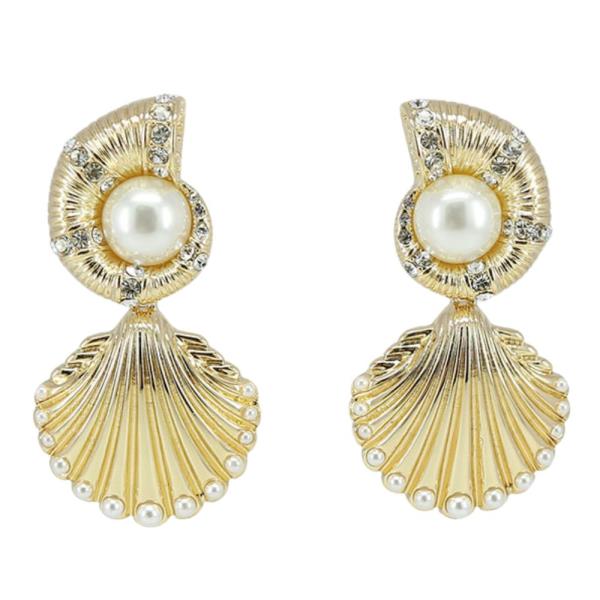 SEASHELL PEARL BEAD LINK DANGLE EARRING
