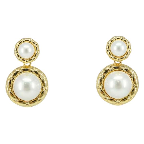 ROUND PEARL BEAD LINK DANGLE EARRING