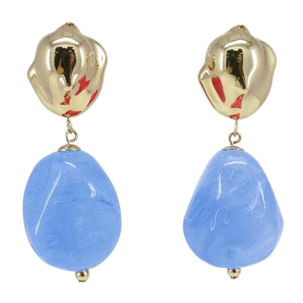 STONE METAL LINK DANGLE EARRING