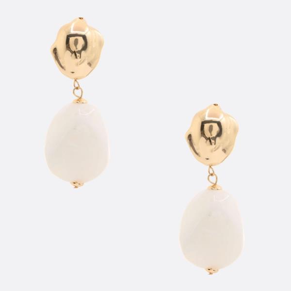 STONE METAL LINK DANGLE EARRING