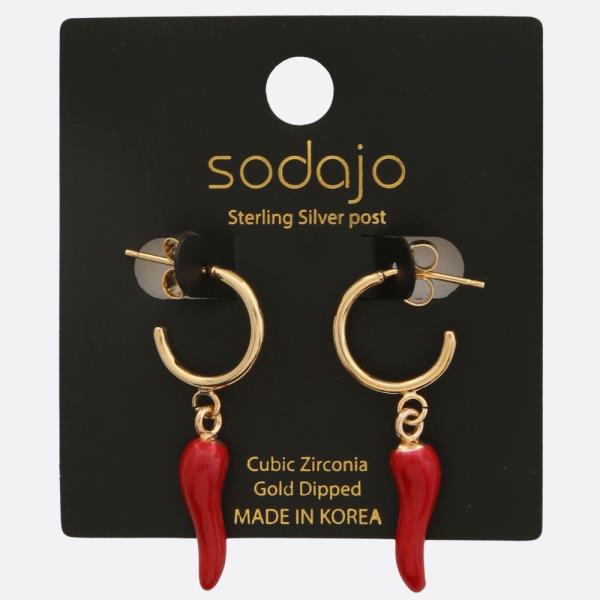 SODAJO PEPPER CHARM OPEN HOOP GOLD DIPPED EARRING