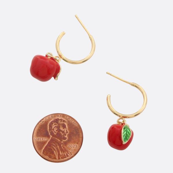 SODAJO APPLE CHARM OPEN HOOP GOLD DIPPED EARRING