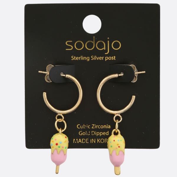 SODAJO ICE CREAM CHARM OPEN HOOP GOLD DIPPED EARRING