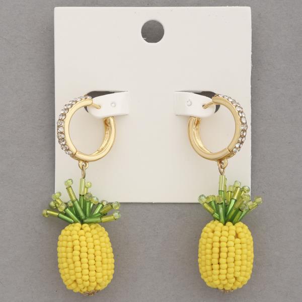 SEED BEAD PINEAPPLE HUGGIE DANGLE EARRING