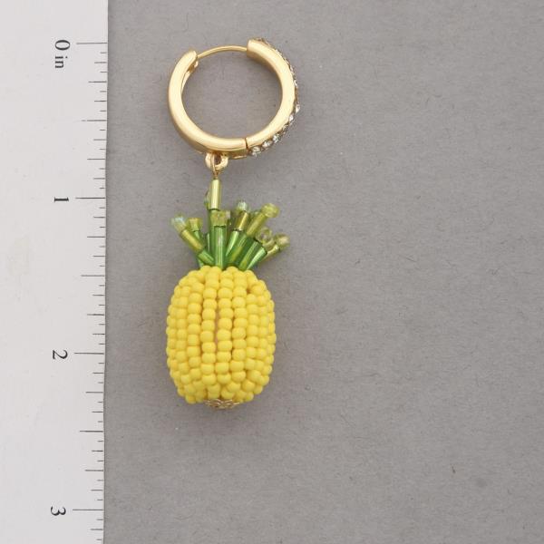SEED BEAD PINEAPPLE HUGGIE DANGLE EARRING