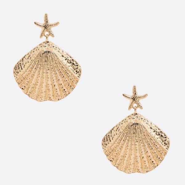 STARFISH SEASHELL METAL DANGLE EARRING