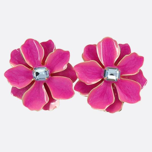 FLOWER SHAPE RHINESTONE CENTER EARRING