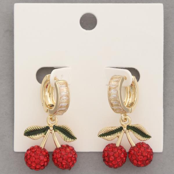 CHERRY RHINESTONE HUGGIE DANGLE EARRING