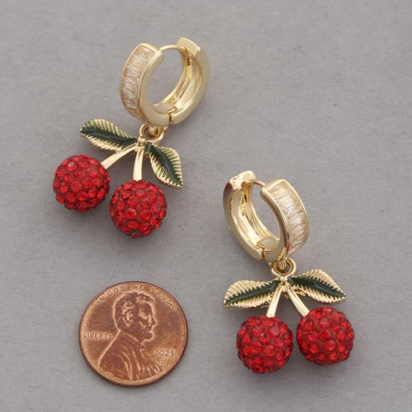 CHERRY RHINESTONE HUGGIE DANGLE EARRING