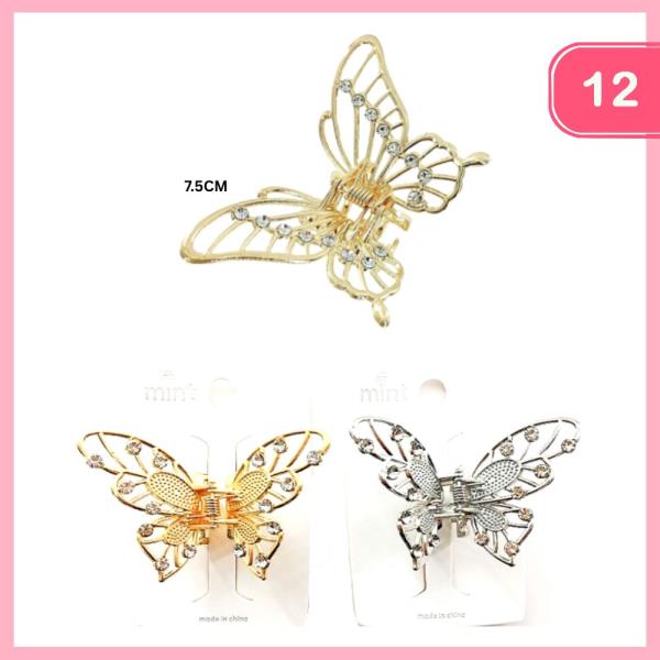 RHINESTONE BUTTERFLY HAIR CLAW CLIP (12 UNITS)