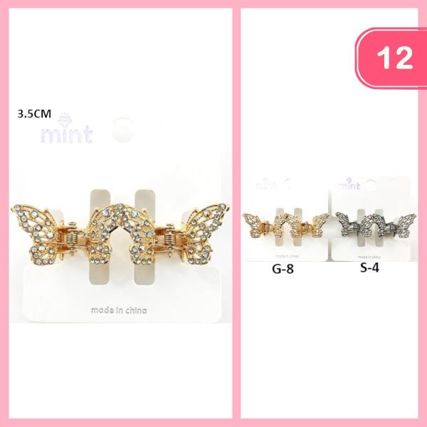 RHINESTONE BUTTERFLY HAIR CLAW CLIP SET (12 UNITS)