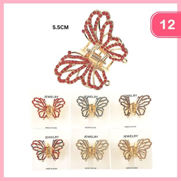 RHINESTONE BUTTERFLY HAIR CLAW CLIP (12 UNITS)