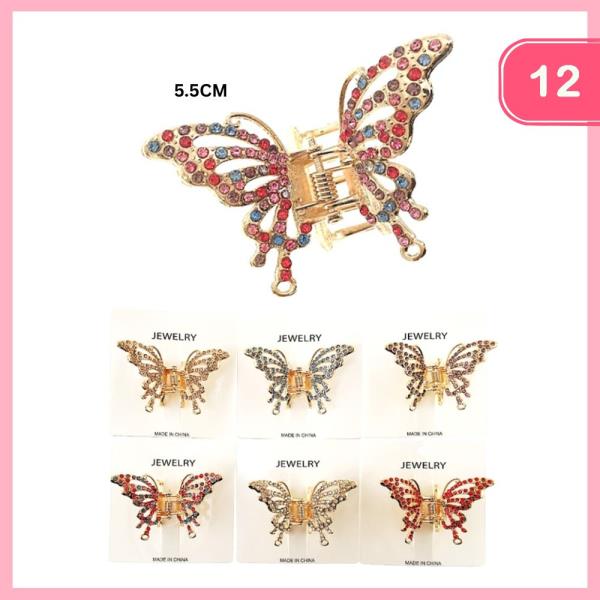 RHINESTONE BUTTERFLY HAIR CLAW CLIP (12 UNITS)