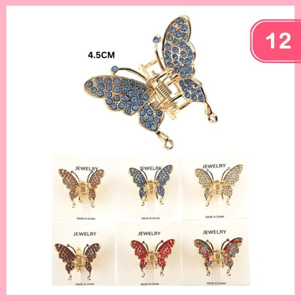 RHINESTONE BUTTERFLY HAIR CLAW CLIP (12 UNITS)