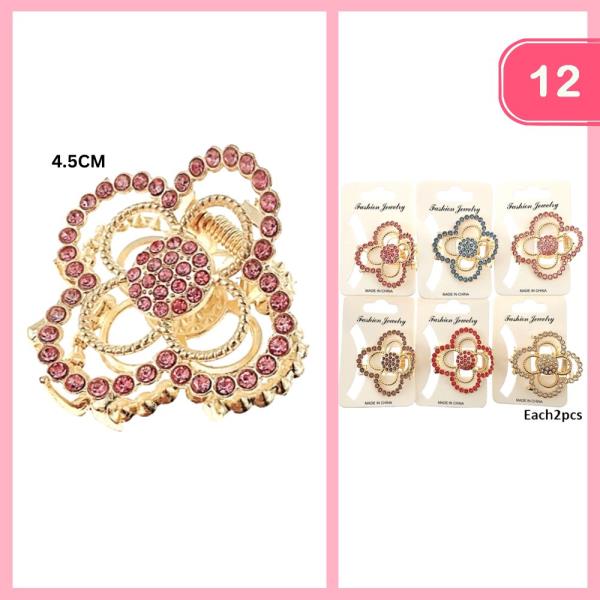 RHINESTONE FLOWER HAIR CLAW CLIP (12 UNITS)