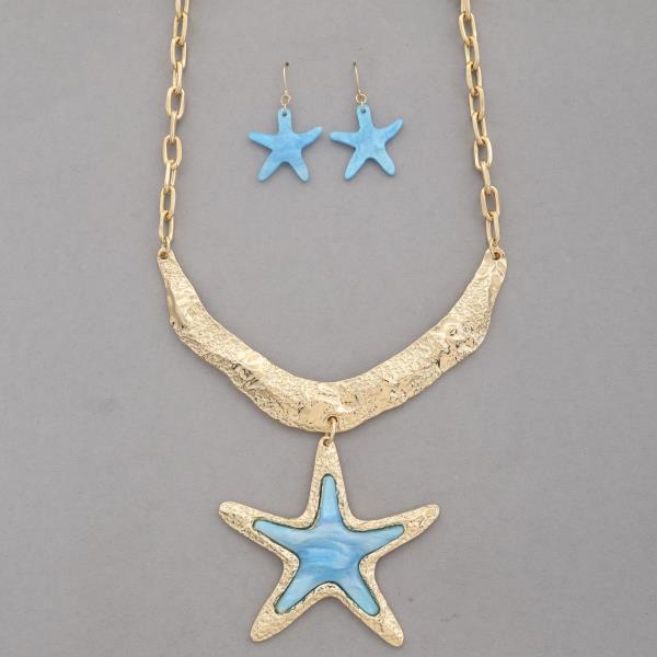 STARFISH PENDANT CURVE METAL BAR NECKLACE