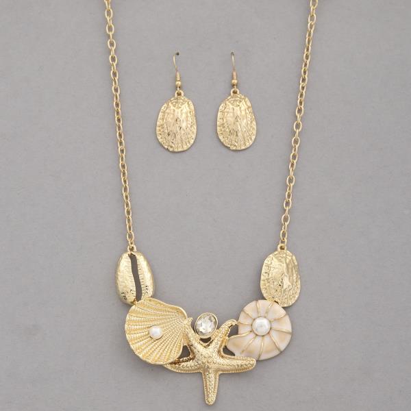 STARFISH SEASHELL LINK METAL NECKLACE