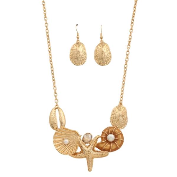 STARFISH SEASHELL LINK METAL NECKLACE