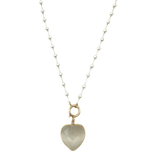 HEART PORCELAIN PENDANT PEARL BEAD NECKLACE