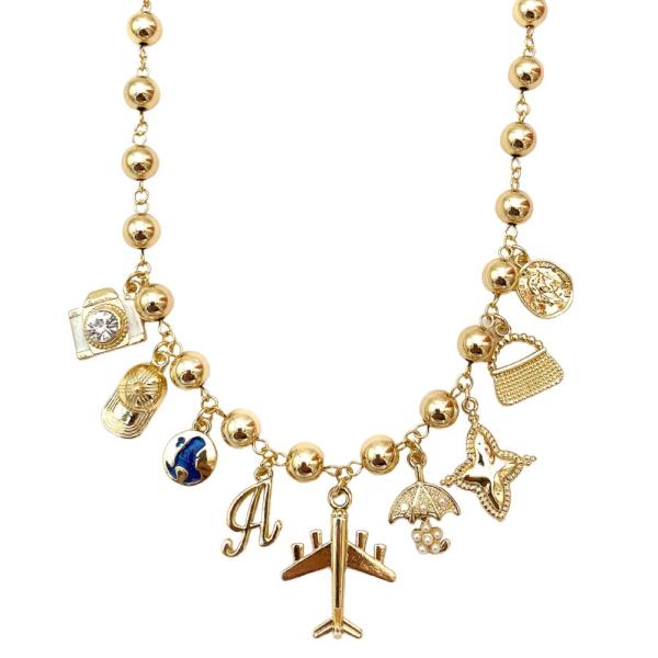 MULTI CHARM METAL BEAD NECKLACE