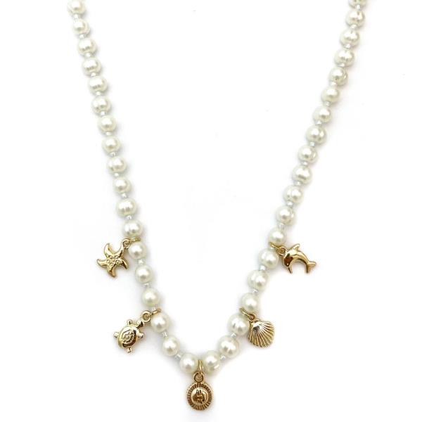 SEA LIFE MULTI CHARM PEARL BEAD NECKLACE