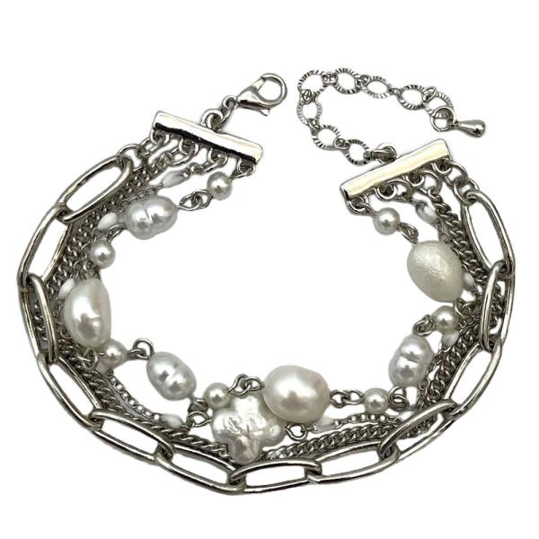 PEARL BEAD OVAL LINK LAYERED BRACELET