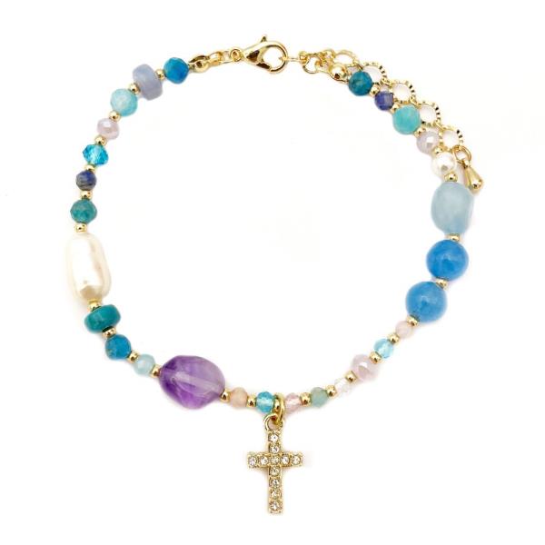 CROSS CHARM BEADED BRACELET