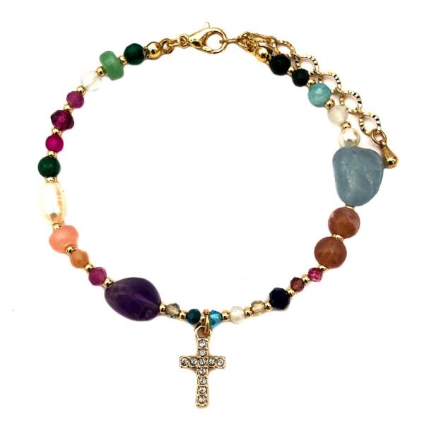 CROSS CHARM BEADED BRACELET
