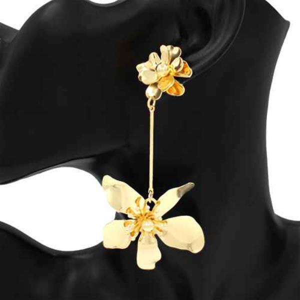 DOUBLE FLOWER METAL BAR DANGLE EARRING