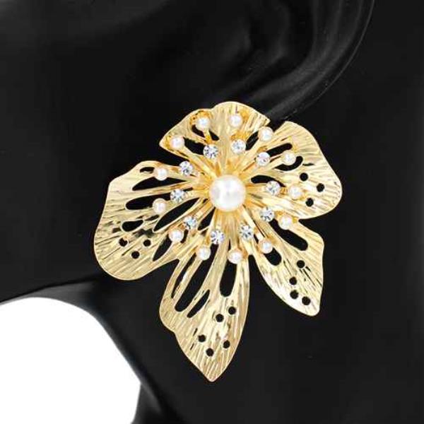 FLOWER PEARL RHINESTONE EARRING