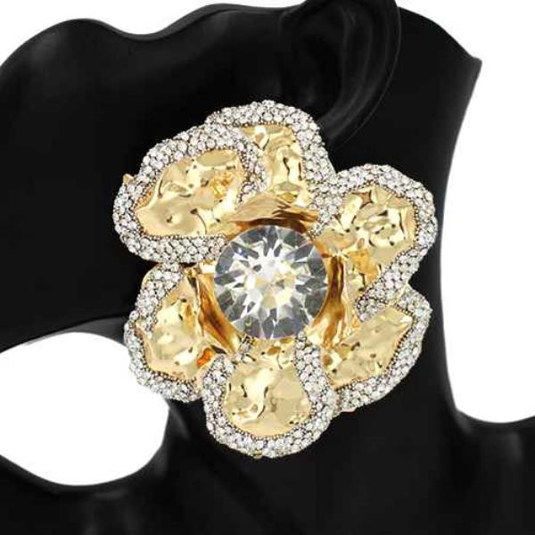 TWO TONE RHINESTONE FLOWER EARRING