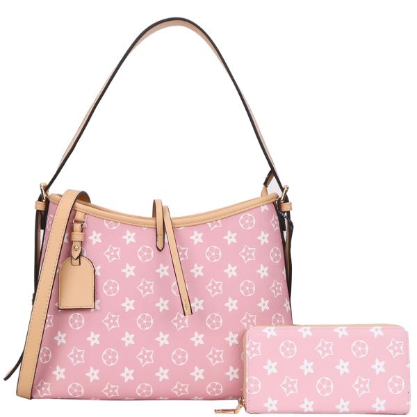 2IN1 DESIGN PRINT SHOULDER HOBO W WALLET SET