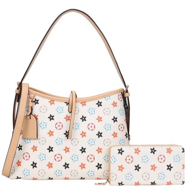 2IN1 DESIGN PRINT SHOULDER HOBO W WALLET SET
