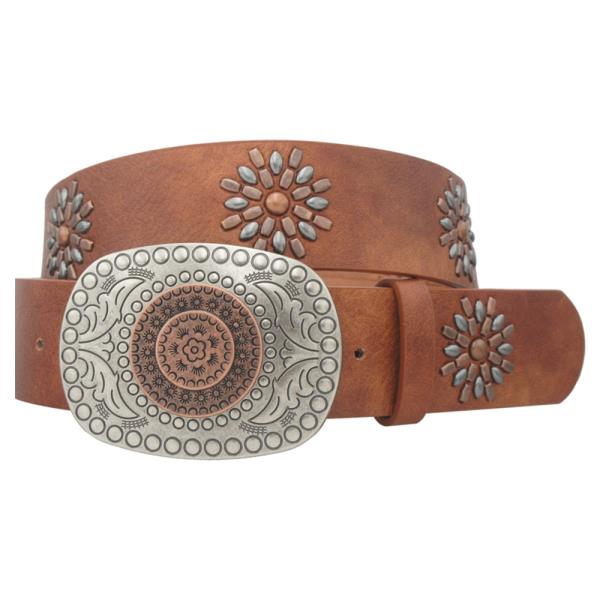 2 TONE BOHO BUCKLE & STUD STRAP BELT