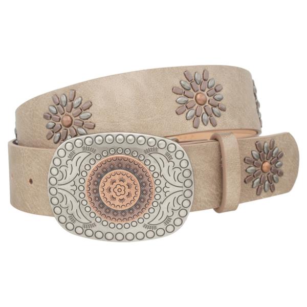 2 TONE BOHO BUCKLE & STUD STRAP BELT